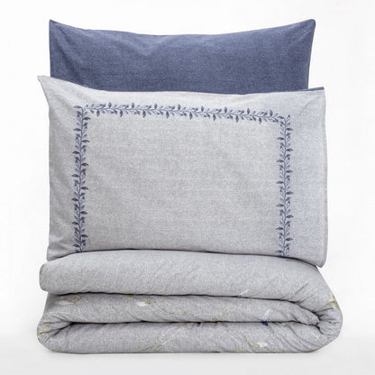 Σετ Παπλωματοθήκη Nitsa Cotton Box 3 Τμχ Μονή 160x220εκ Χρώμα Σκούρο Μπλε - Γκρι