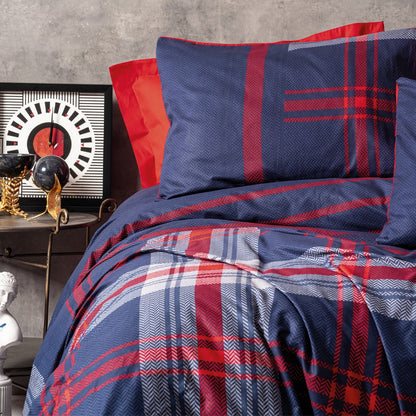 Σετ Παπλωματοθήκη Abel 4 Τμχ Διπλή (200x220εκ) Χρώμα Σκούρο Μπλε - Κόκκινο