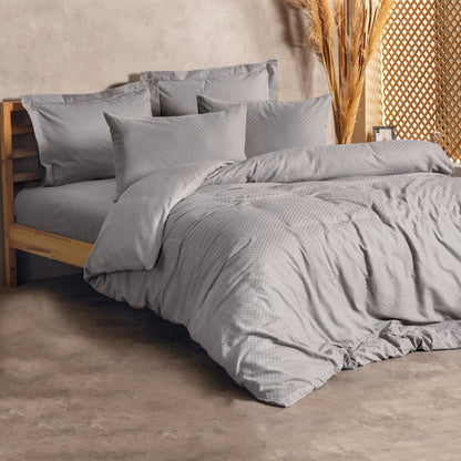 Σετ Παπλωματοθήκη Plaid Cotton Box 4 Τμχ Διπλή 200x220εκ Χρώμα Γκρι
