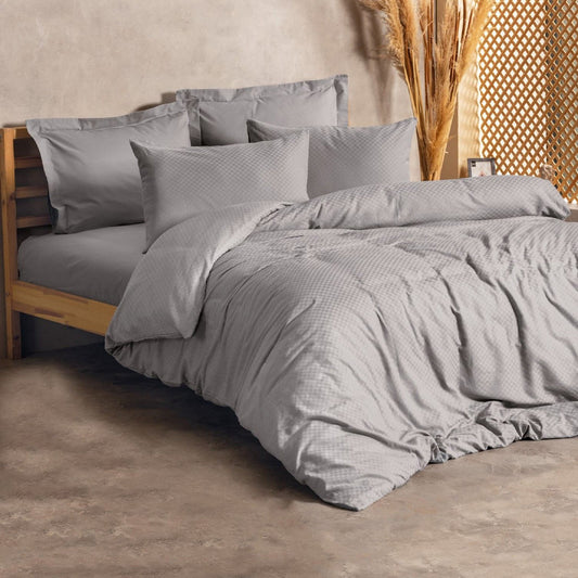 Σετ Παπλωματοθήκη Plaid Cotton Box 4 Τμχ Διπλή 200x220εκ Χρώμα Γκρι