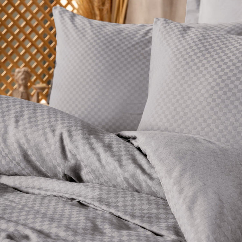 Σετ Παπλωματοθήκη Plaid Cotton Box 4 Τμχ Διπλή 200x220εκ Χρώμα Γκρι