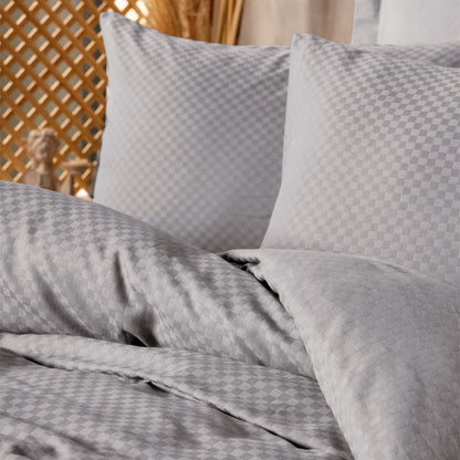 Σετ Παπλωματοθήκη Plaid Cotton Box 4 Τμχ Διπλή 200x220εκ Χρώμα Γκρι