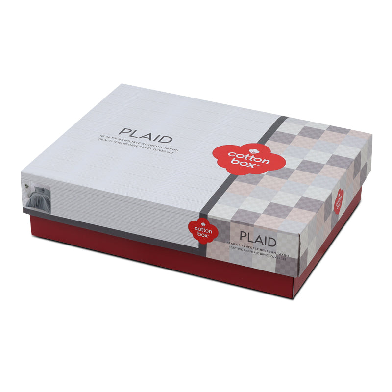 Σετ Παπλωματοθήκη Plaid Cotton Box 4 Τμχ Διπλή 200x220εκ Χρώμα Γκρι