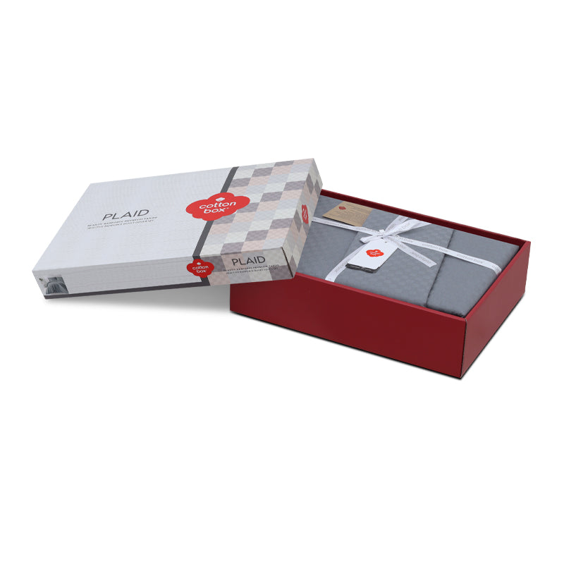 Σετ Παπλωματοθήκη Plaid Cotton Box 4 Τμχ Διπλή 200x220εκ Χρώμα Γκρι