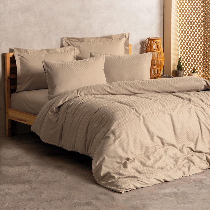 Σετ Παπλωματοθήκη Plaid 4 Τμχ Διπλή (200x220εκ) Χρώμα Mink