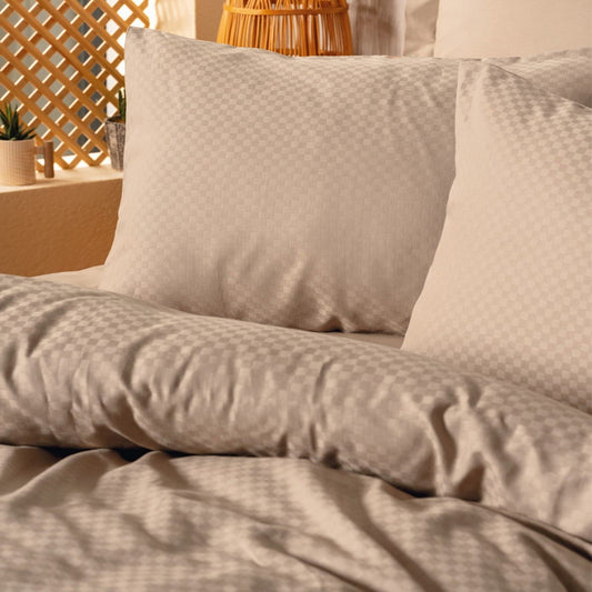 Σετ Παπλωματοθήκη Plaid 4 Τμχ Διπλή (200x220εκ) Χρώμα Mink