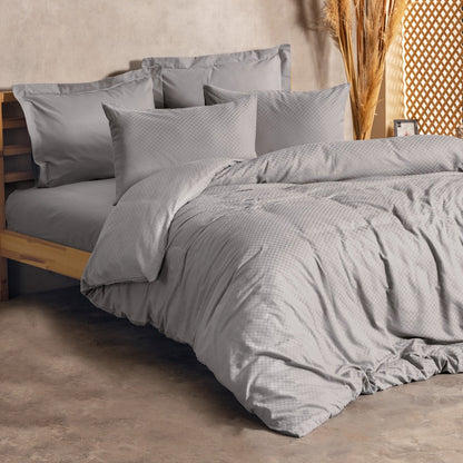 Σετ Παπλωματοθήκη Plaid Cotton Box 3 Τμχ Μονή 160x220εκ Χρώμα Γκρι