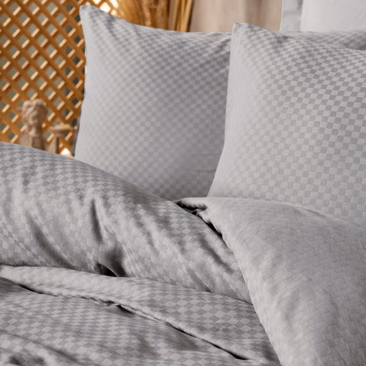 Σετ Παπλωματοθήκη Plaid Cotton Box 3 Τμχ Μονή 160x220εκ Χρώμα Γκρι