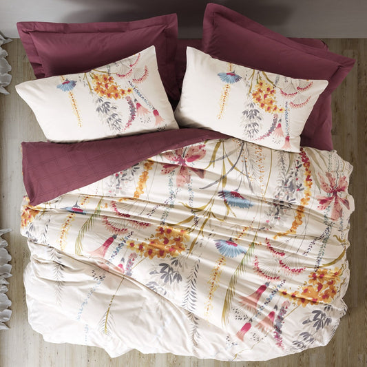 Σετ Παπλωματοθήκη Flos 3 Τμχ Μονή (160x220εκ) Χρώμα Μπορντώ