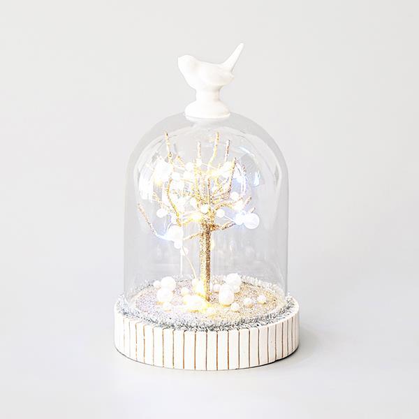 ΓΥΑΛΙΝΟΣ ΘΟΛΟΣ ΜΕ ΠΟΥΛΑΚΙ ΚΑΙ ΔΕΝΤΡΟ ΑΠΌ ΠΕΡΛΕΣ 12 LED 12x12x18