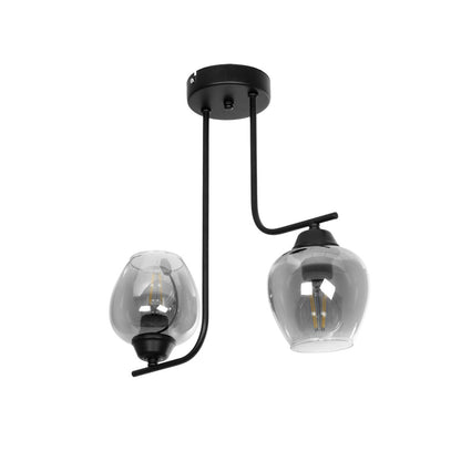 GLOSSA 201-0091 Vintage Φωτιστικό Οροφής Μπάλα Δίφωτο 2 x E27 IP20 Μαύρο Μέταλλο με Μαύρο Φιμέ Γυαλί - Μ40 x Π15 x Υ17
