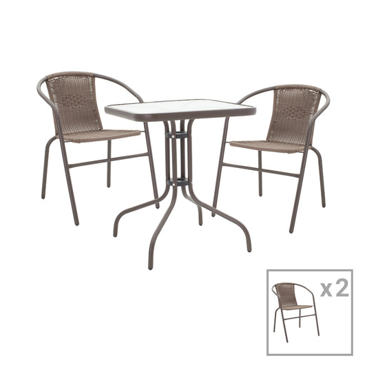 Τραπεζαρία Obbi-Watson Σετ 3 Τεμ Καφέ Μέταλλο-PE Rattan Φ60x70