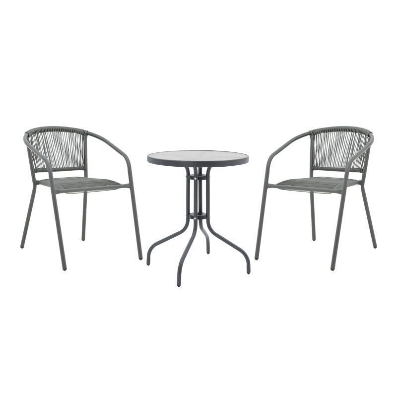 Tραπεζαρία Watson-Lindaria Σετ 3 Τεμ Μέταλλο Ανθρακί-Γυαλί Φ60x70