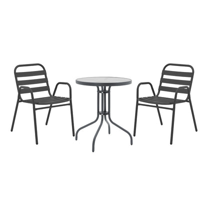 Tραπεζαρία Watson-Sussie Σετ 3 Τεμ Μέταλλο Ανθρακί-Γυαλί Φ60x70