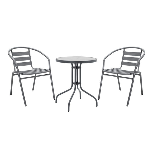 Tραπεζαρία Watson-Tade Σετ 3 Τεμ Μέταλλο Ανθρακί-Γυαλί Φ60x70