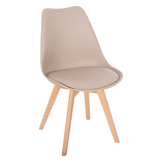 Καρέκλα Lora Καπουτσίνο με Ξύλινα Πόδια και Μαξιλάρι 47x56.6x82