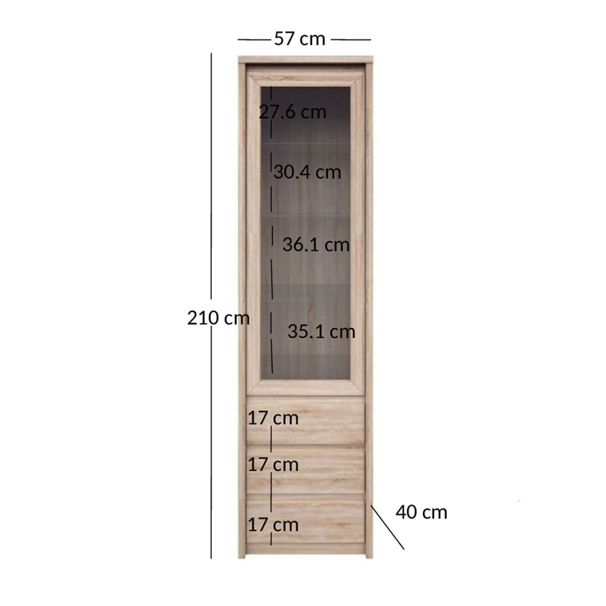 Βιτρίνα Norton Μονόφυλλη Σονόμα Γυάλινη Πόρτα 57x40x210