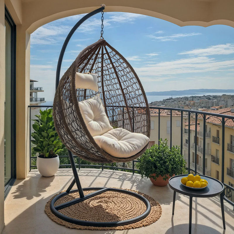 Κούνια Zafer Μέταλλο-PP Καφέ-Μαξιλάρι Μπεζ