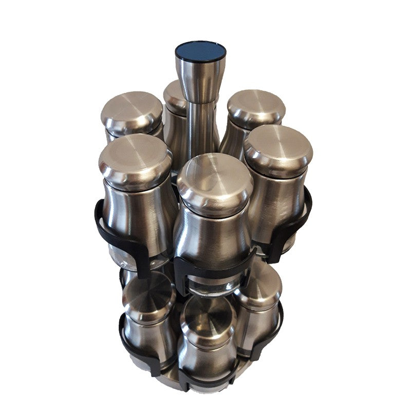 Θήκη για Μπαχαρικά Inox με Περιστρεφόμενη Βάση 12 Τεμ. 14x14x35