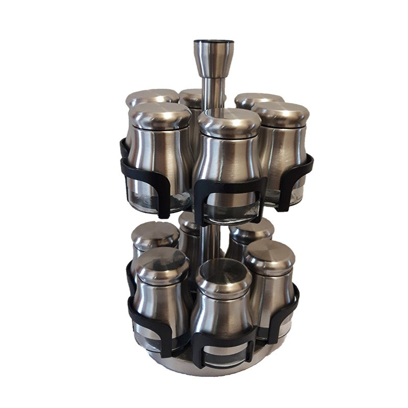 Θήκη για Μπαχαρικά Inox με Περιστρεφόμενη Βάση 12 Τεμ. 14x14x35