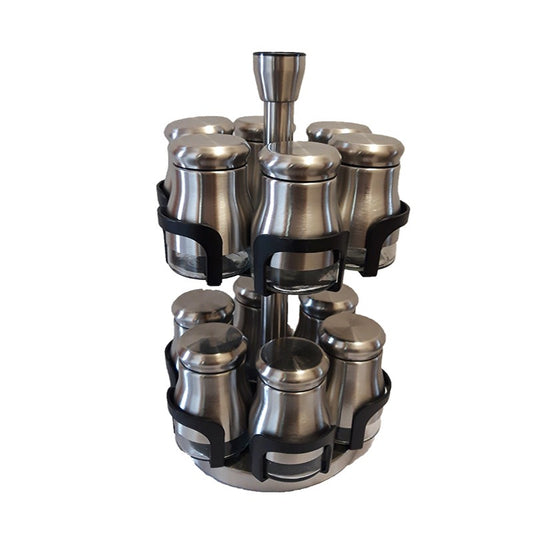 Θήκη για Μπαχαρικά Inox με Περιστρεφόμενη Βάση 12 Τεμ. 14x14x35