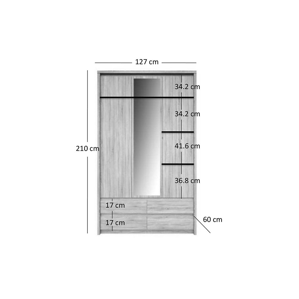 Ντουλάπα Τρίφυλλη Norton Sonoma 127x60x210