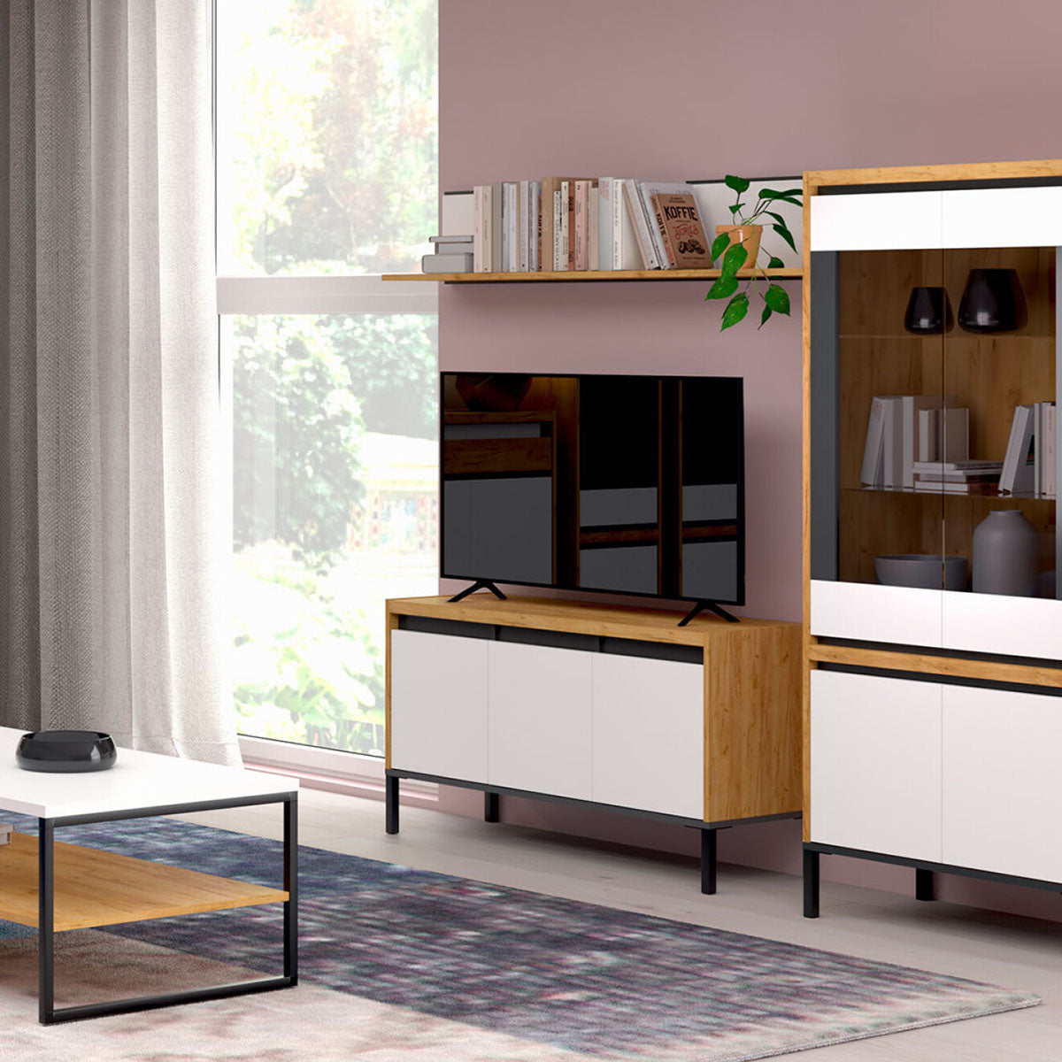 Έπιπλο Τηλεόρασης Palmor Χρυσό Δρυς-Λευκό 113.5x40x60