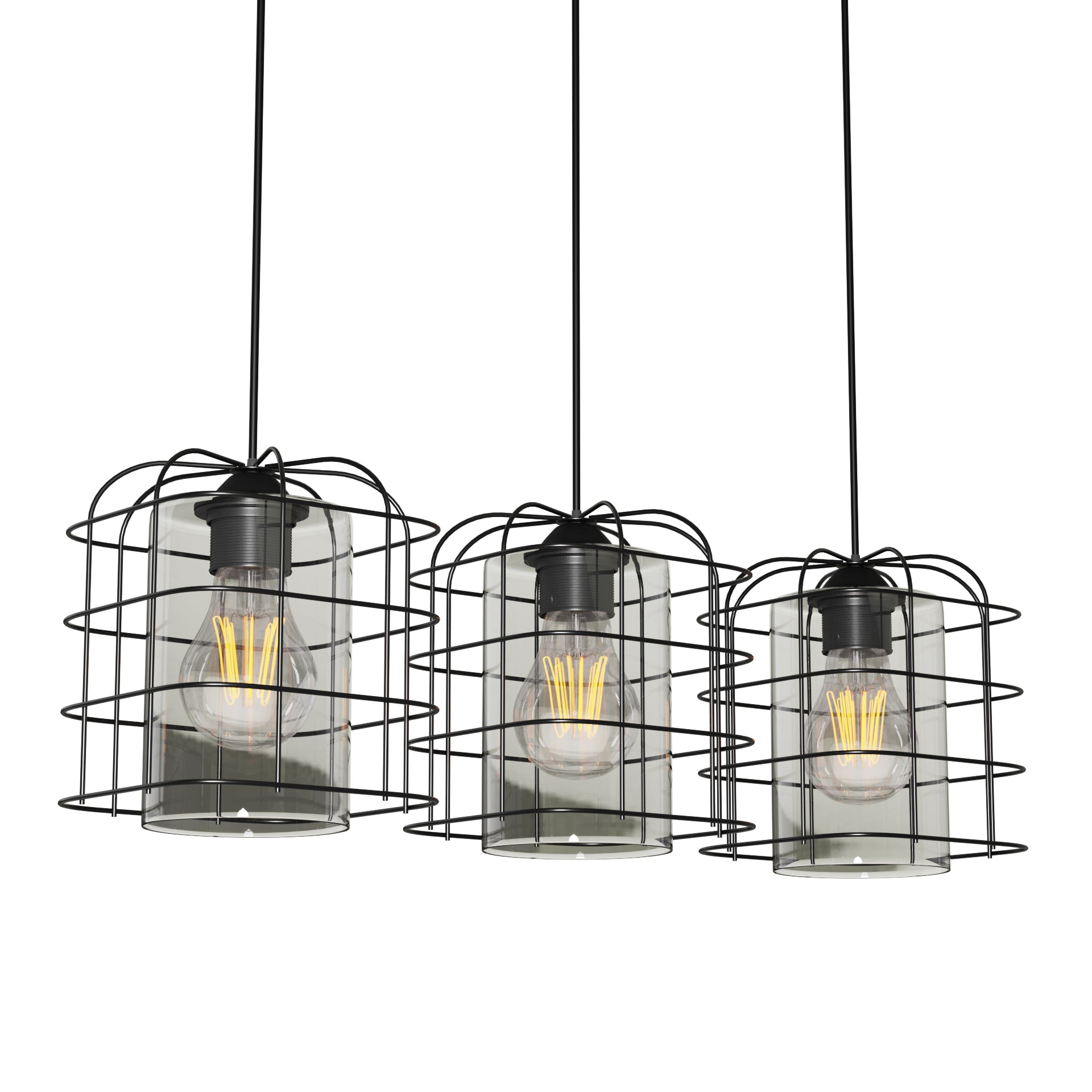 Φωτιστικό Κρεμαστό Τρίφωτο Μεταλλικό Μαύρο Ε27 50x15x65