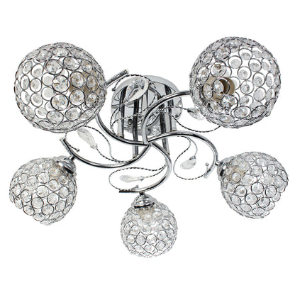 Φωτιστικό Οροφής 5 x Ε27 Φ50x23 εκ. Χρώμιο με Κρύσταλλα
