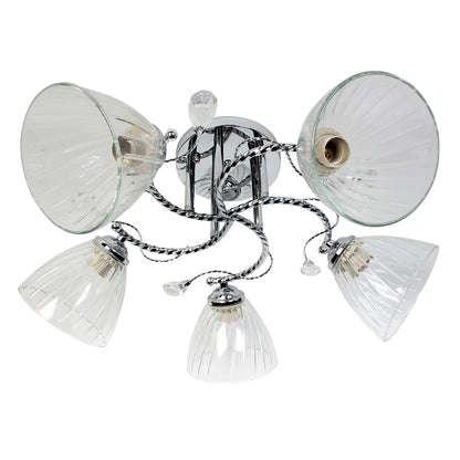 Φωτιστικό Οροφής 5 x Ε27 Φ56x25 εκ. Χρώμιο με Γυαλιά