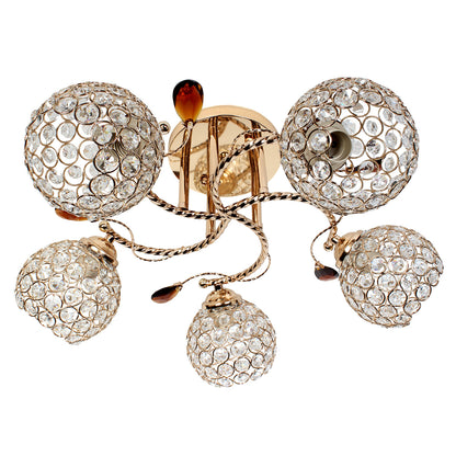 Φωτιστικό Οροφής 5 x Ε27 Φ52x24 εκ. Χρυσό με Κρύσταλλα