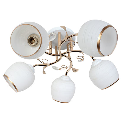 Φωτιστικό Οροφής 5 x Ε27 Φ56x25 εκ. Λευκό - Χρυσό με Γυαλιά