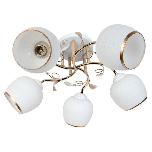 Φωτιστικό Οροφής 5 x Ε27 Φ56x25 εκ. Λευκό - Χρυσό με Γυαλιά