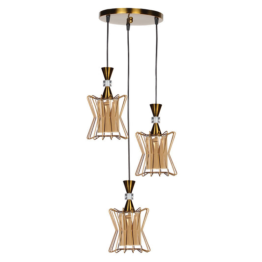 Φωτιστικό Μεταλλικό Άνισο 3 x Ε27 Φ23,5 εκ. Μπρονζέ με Γυαλιά