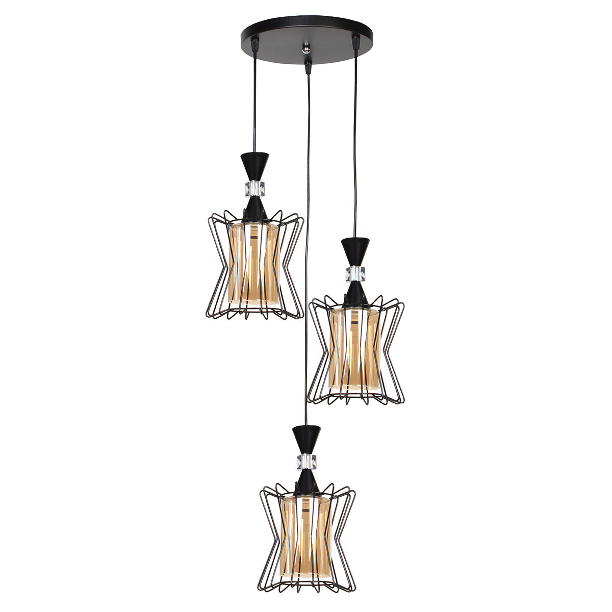 Φωτιστικό Μεταλλικό Άνισο 3 x Ε27 Φ23,5 εκ. Μαύρο με Γυαλιά