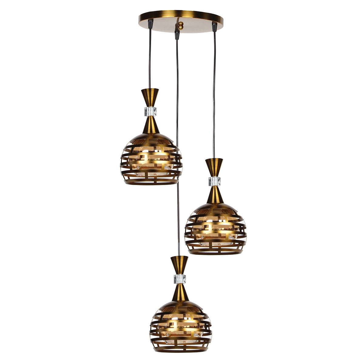 Φωτιστικό Μεταλλικό Άνισο 3 x Ε27 Φ23,5 εκ. Μπρονζέ με Γυαλιά