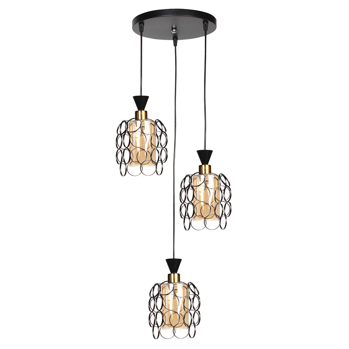 Φωτιστικό Μεταλλικό Άνισο 3 x Ε27 Φ23,5 εκ. Μαύρο με Γυαλιά