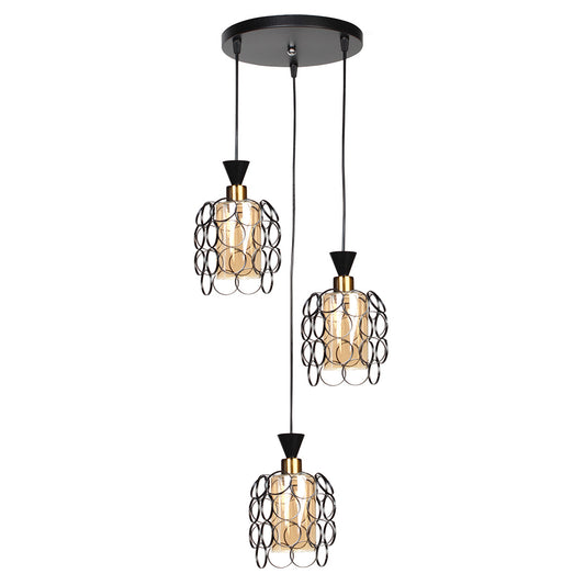 Φωτιστικό Μεταλλικό Άνισο 3 x Ε27 Φ23,5 εκ. Μαύρο με Γυαλιά