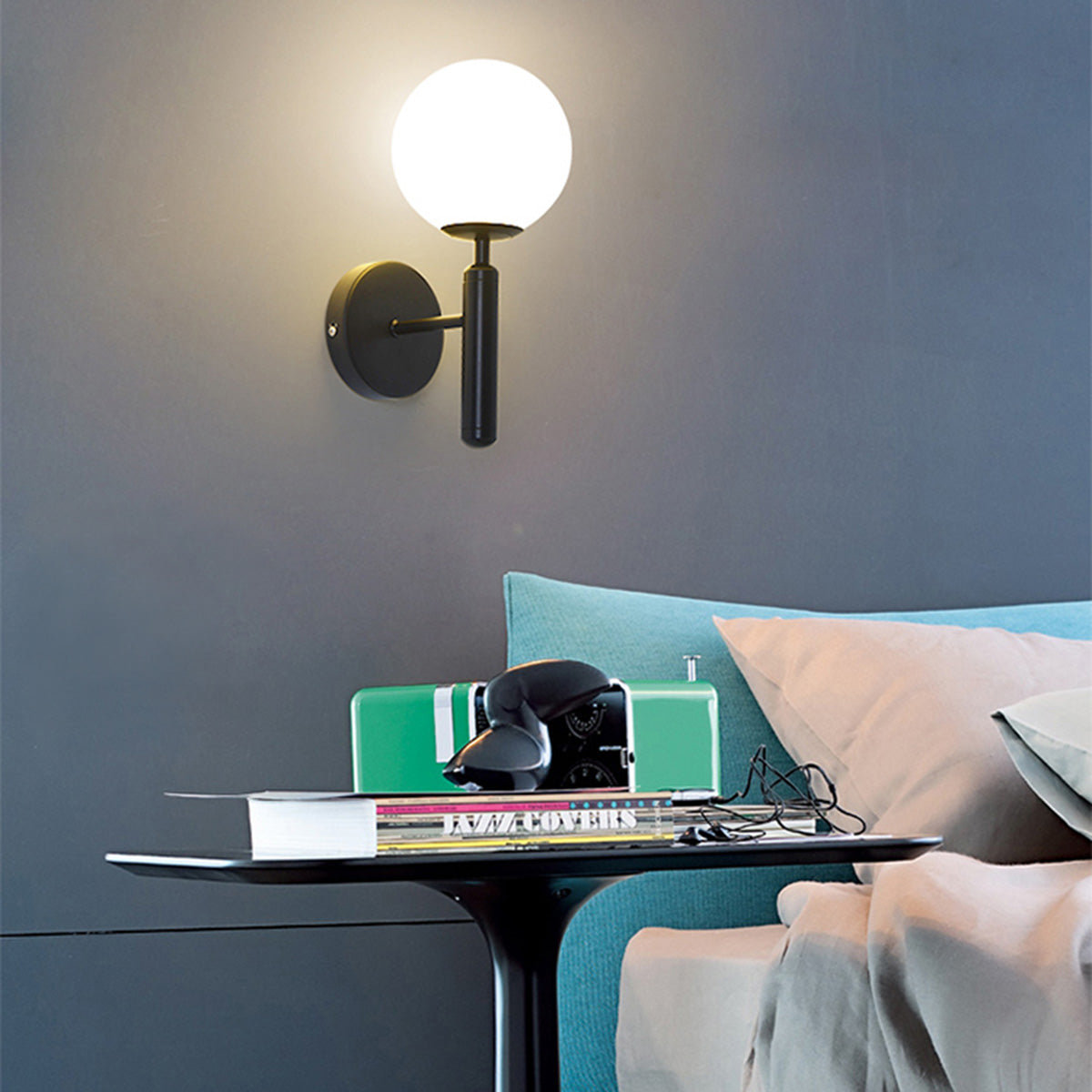 Απλίκα Τοίχου Μεταλλική Ε27 14x20x36 εκ. Μαύρη με Γυαλί