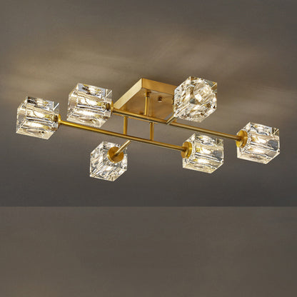 Φωτιστικό Οροφής Μεταλλικό 6 x G9 58x38x11 εκ. Gold Brass με Κρύσταλλα