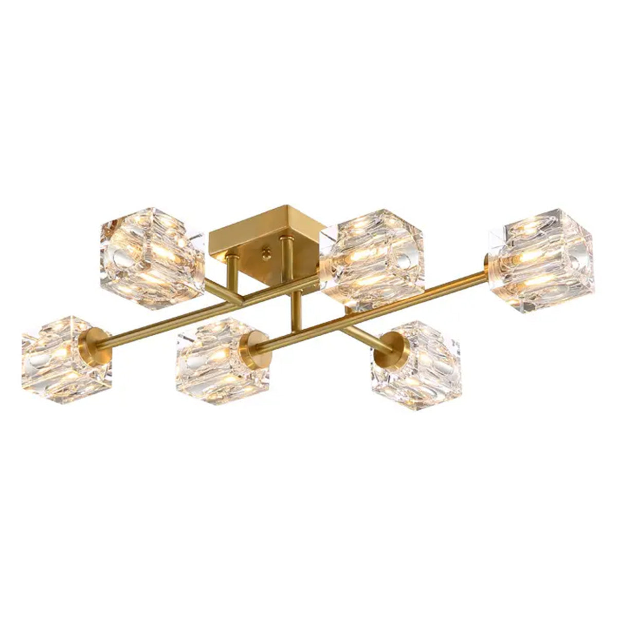 Φωτιστικό Οροφής Μεταλλικό 6 x G9 58x38x11 εκ. Gold Brass με Κρύσταλλα