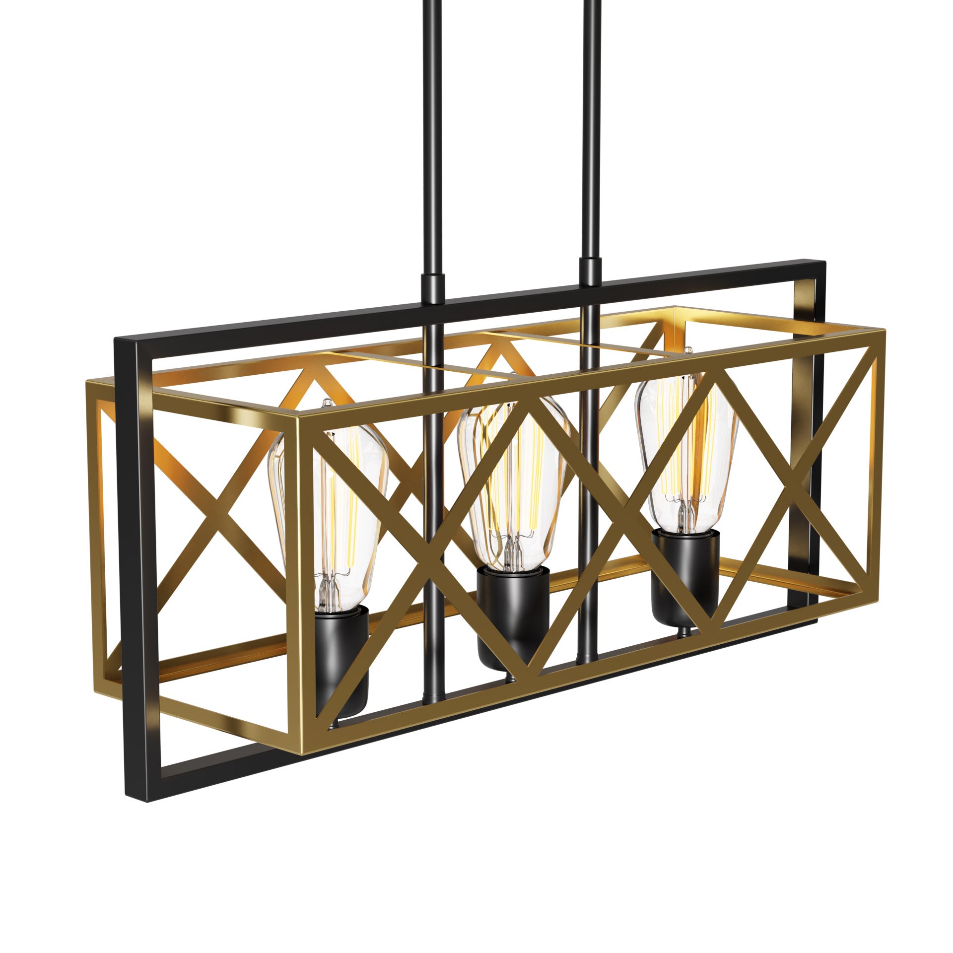 Κρεμαστό Φωτιστικό Τρίφωτο Χρυσό-Μαύρο Ε27 58x20x68