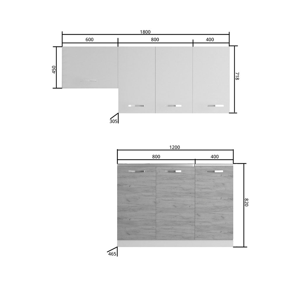 Charlotte Kitchen Set 3 White-Natural Oak with Metal Handles Set of 5 Boxes 3 Current Meters