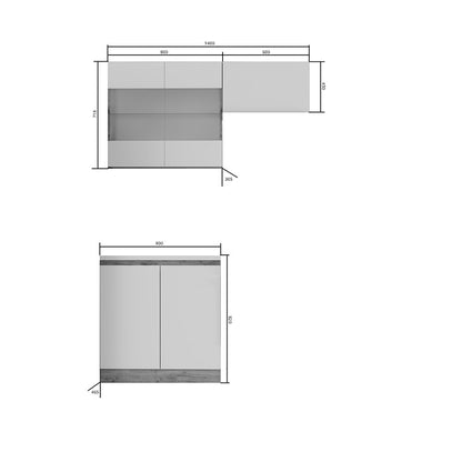Soft Kitchen Set 3 White with Oak Set of 3 Boxes Upper 140cm Lower 80cm