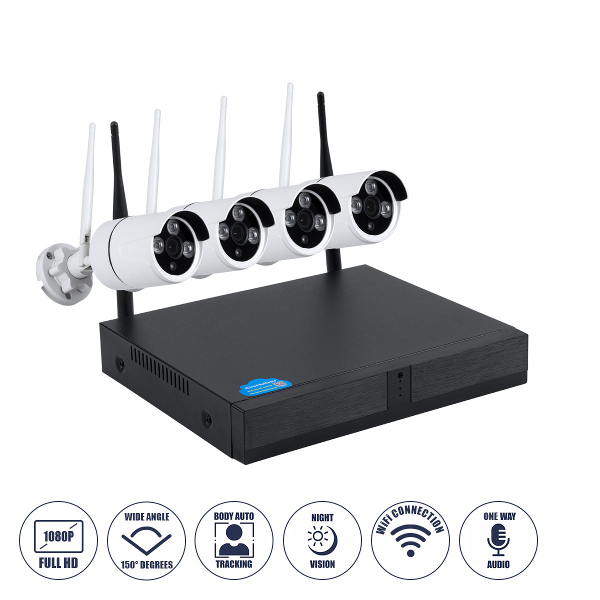 86037 Ασύρματο Καταγραφικό με 4 x Camera 2MP 1080P WiFi 150° Μοιρών - Αδιάβροχο IP66 - Νυχτερινή Όραση με LED IR - Μονή Κατέυθυνση Ομιλίας - Ανιχνευτή Κίνησης - Νυχτερινή Λήψη - Λευκό