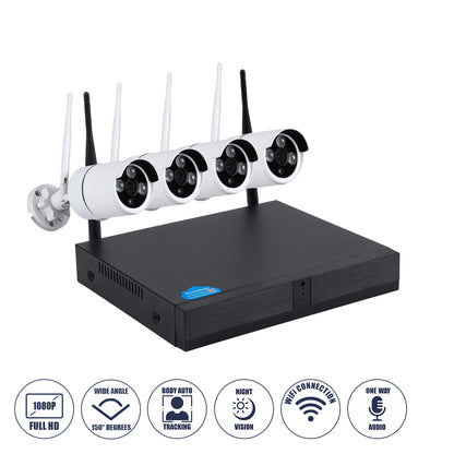 86037 Ασύρματο Καταγραφικό με 4 x Camera 2MP 1080P WiFi 150° Μοιρών - Αδιάβροχο IP66 - Νυχτερινή Όραση με LED IR - Μονή Κατέυθυνση Ομιλίας - Ανιχνευτή Κίνησης - Νυχτερινή Λήψη - Λευκό