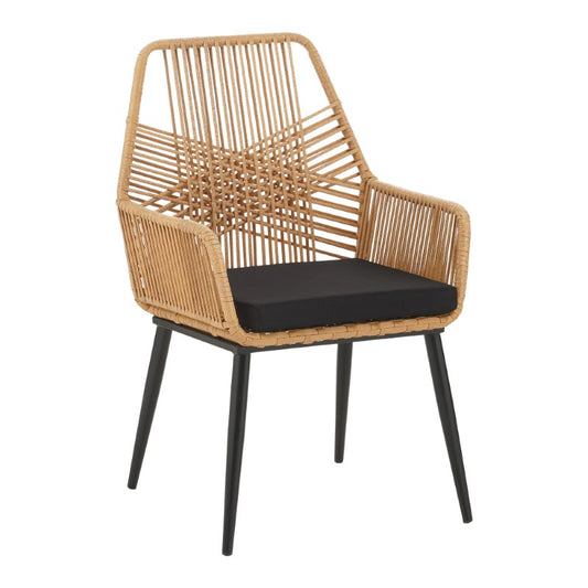 Πολυθρόνα Tanish Rattan Φυσικό-Πόδι Μαύρο Μέταλλο 58x58.5x87