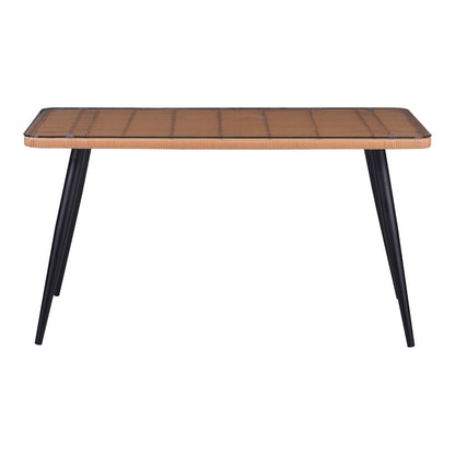 Τραπέζι Naoki Γυάλινο-PE Rattan σε Φυσική Απόχρωση με Μαύρα Πόδια 140x80x78