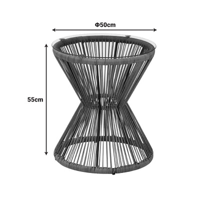 Τραπέζι Mabil Γυαλί - PE Rattan σε Γκρι Απόχρωση Φ50x55