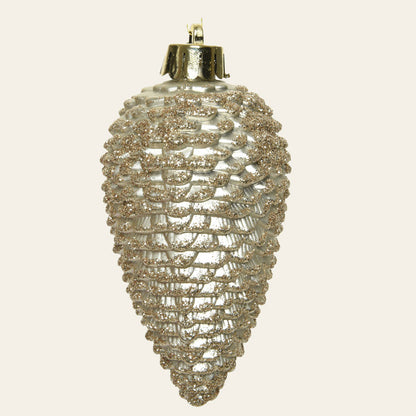 Άθραυστο Κουκουνάρι Σαμπανί με Γκλίτερ 5x5x8 Σετ 6 Τμχ